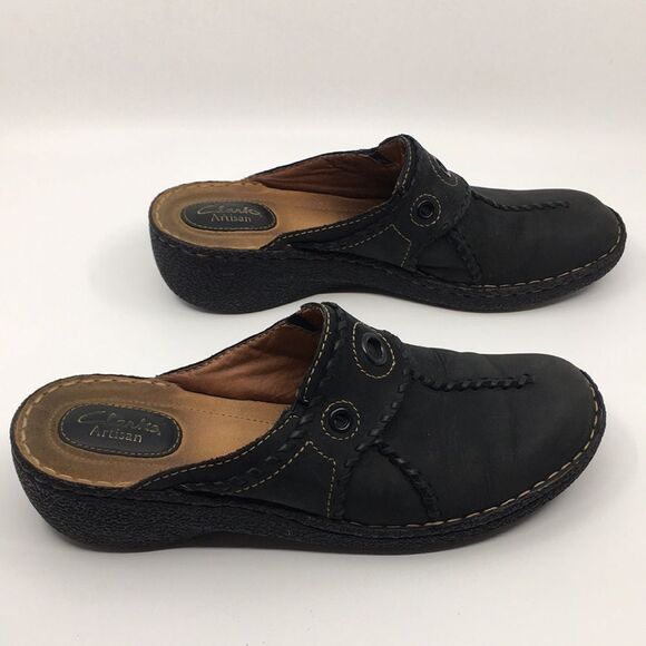 Clarks Artisan Slip Black Nubuck Leather Clogs Mules Size 10 Narrow - Picture 6 of 16